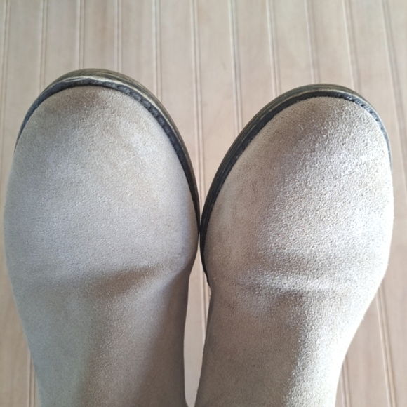 NINE West Bond Suede Leather Ankle Boots Taupe Perforated Causal Booties - Picture 3 of 12